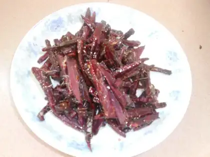 Pulled purple sweet potato strips