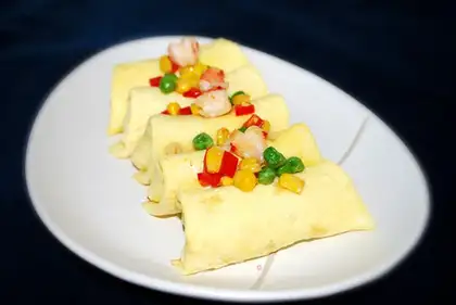 Thin egg roll and colorful diced