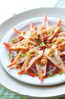 Shrimp with garlic fans