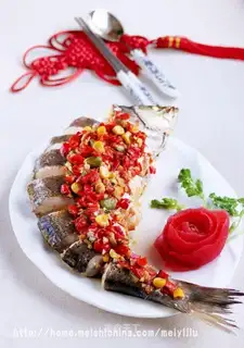 Rich flowers bloom and chopped perch with pepper