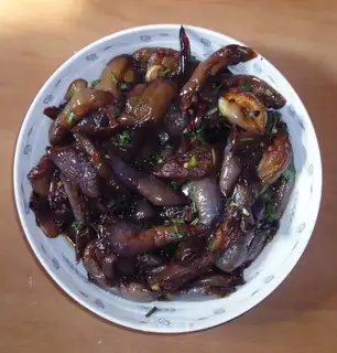 Hand-shredded eggplant