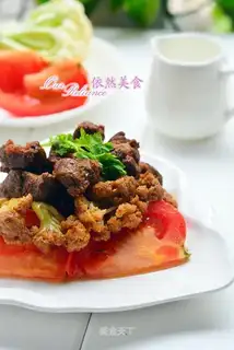 A lot of vegetables and lamb