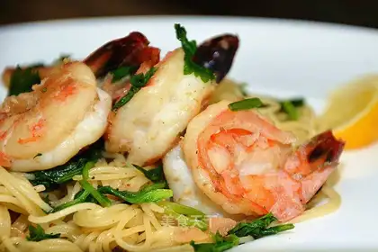 Wine and shrimp pasta