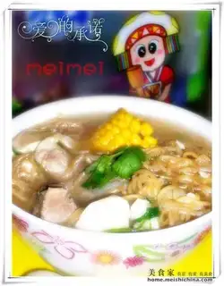 Cooking noodles with pork ribs and corn soup