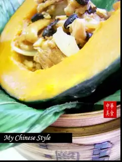 Steamed tofu, chicken and pumpkin