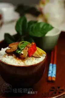 Rice with pickled pepper and pork liver