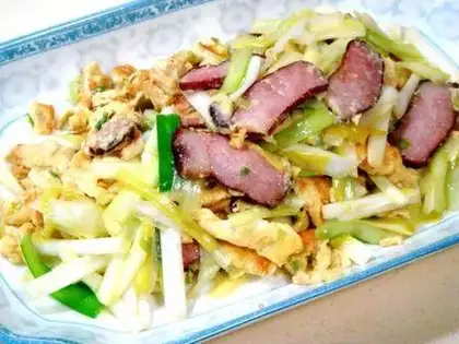 stir-fried bacon with leek eggs