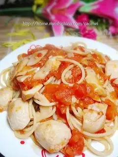 Fish ball pasta with tomato sauce