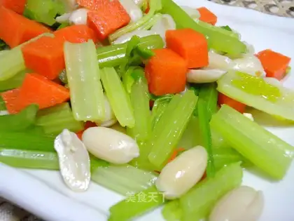 Celery mixed with peanuts