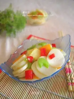 Fried rice cake with fruits and vegetables