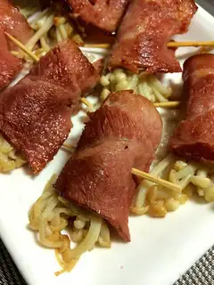 Bacon pins and mushrooms
