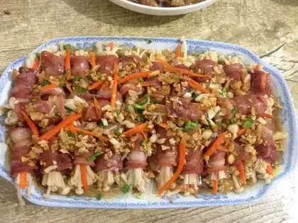Bacon pins and mushrooms