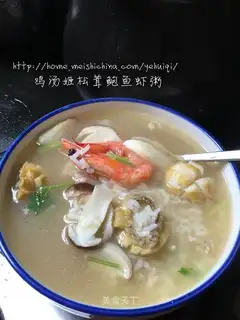 Porridge of chicken soup, twig, twig, shrimp