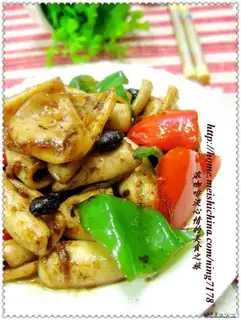Fried cuttlefish with black bean and colorful pepper