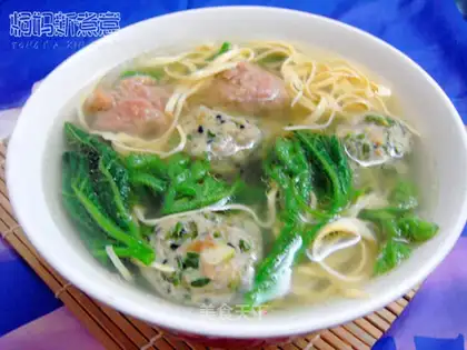 Pumpkin seedling meatball soup