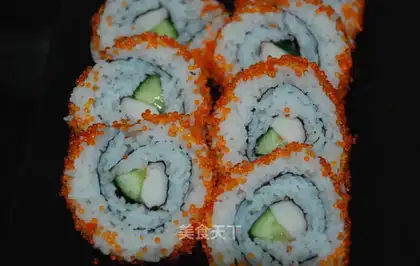 Japanese sushi against roll fish seeds