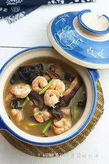 Fries, shrimp soup