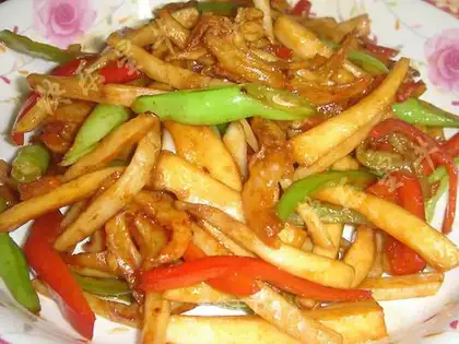 Mixed vegetables, dried squid and shrimp strips