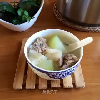 Pork chops, cucumber soup