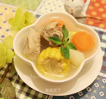 Corn potato carrot steak soup