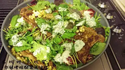 Sausage pork with corn salad