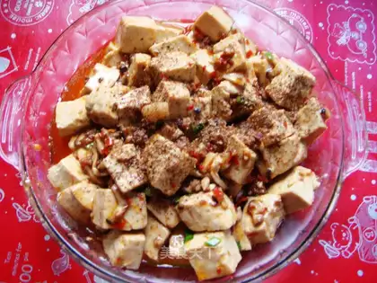 Mushrooms, minced meat, tofu