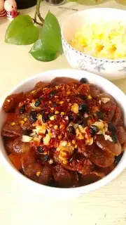 Carrot sausages, bean rice