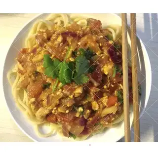 Tomato chicken. Noodles