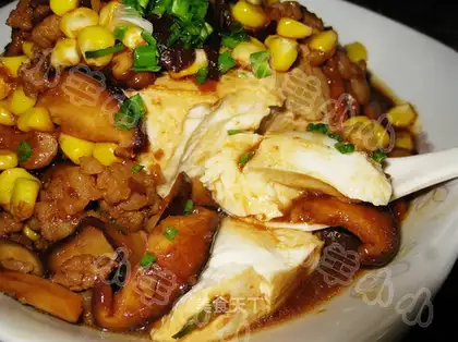 Stewed tofu with mushroom sauce