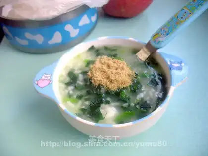 Spinach and pork floss porridge