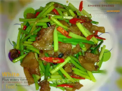 Twice-cooked pork with garlic sprouts
