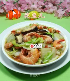 Fry mushroom cabbage and shrimp
