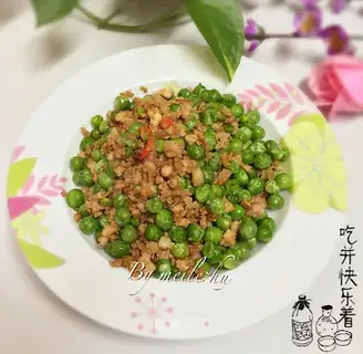 Peas, fried meat