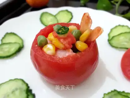 Tea, shrimp, tomato