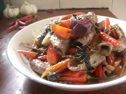 stir-fried sausage with perilla