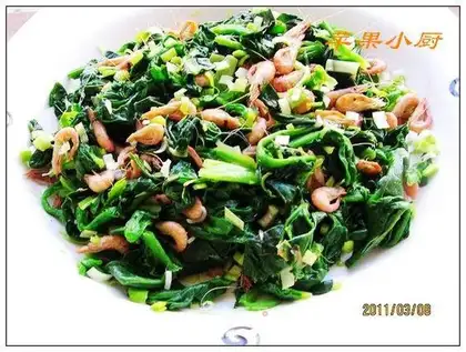 Spinach peach blossom shrimp