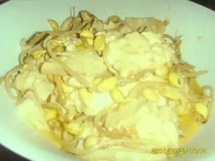 Stewed tofu with bean sprouts