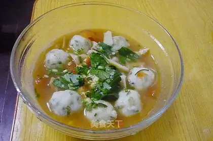 Tomato fish ball egg soup