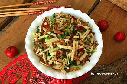 Celery and fried meat