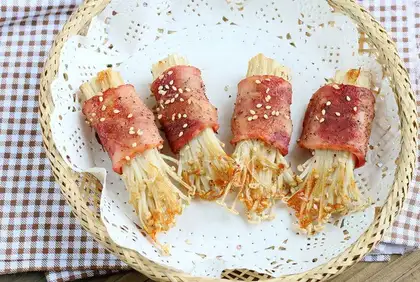 Gin and mushroom bacon rolls