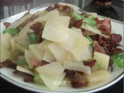 Braised kohlrabi with cured duck gizzards