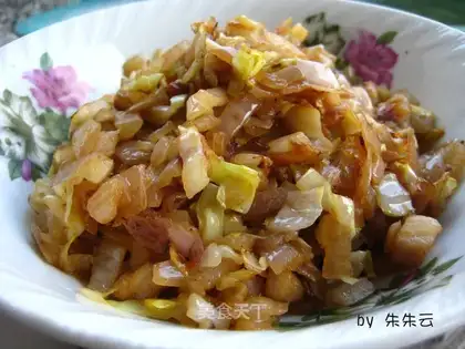diced pork with onion and cabbage