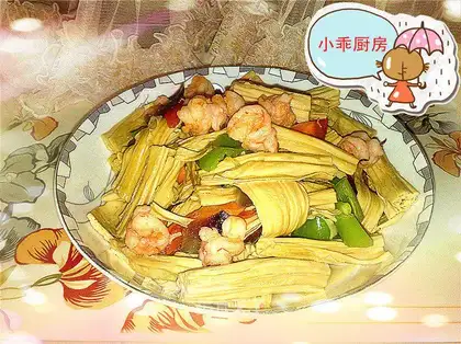 stir-fried shrimps with tofu bamboo