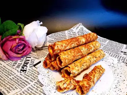 Black sesame egg rolls