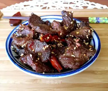 A dry spicy beef jerky