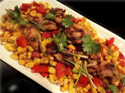 stir-fried corn kernels with chicken legs