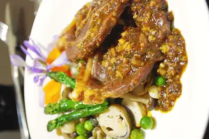 Roasted lamb chops with mixed vegetables