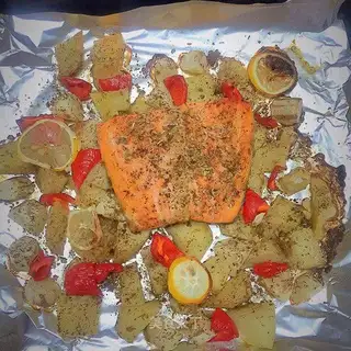The salmon's cooking