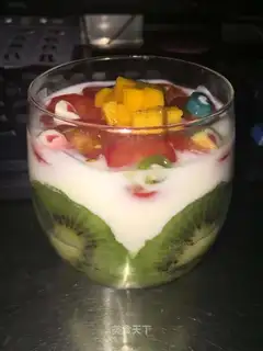 A glass of fruit yogurt