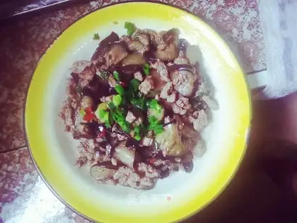 Meat and eggplant